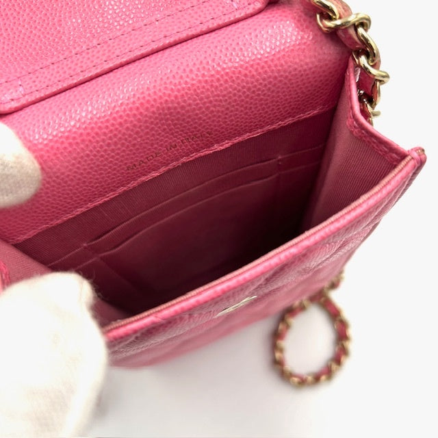 シャネル CHANEL キャビアスキン Airpodsケース付き スマホショルダー バック