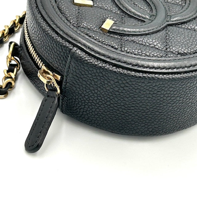 シャネル CHANEL CCフィリグリー キャビアスキン マトラッセ 丸型 チェーンショルダーバック