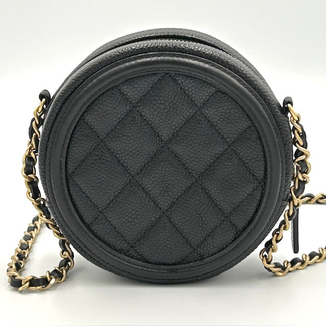 シャネル CHANEL CCフィリグリー キャビアスキン マトラッセ 丸型 チェーンショルダーバック
