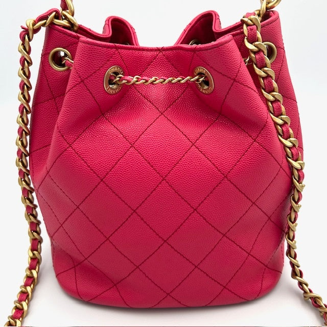 シャネル CHANEL マトラッセ キャビアスキン ドローストリング チェーンショルダーバッグ