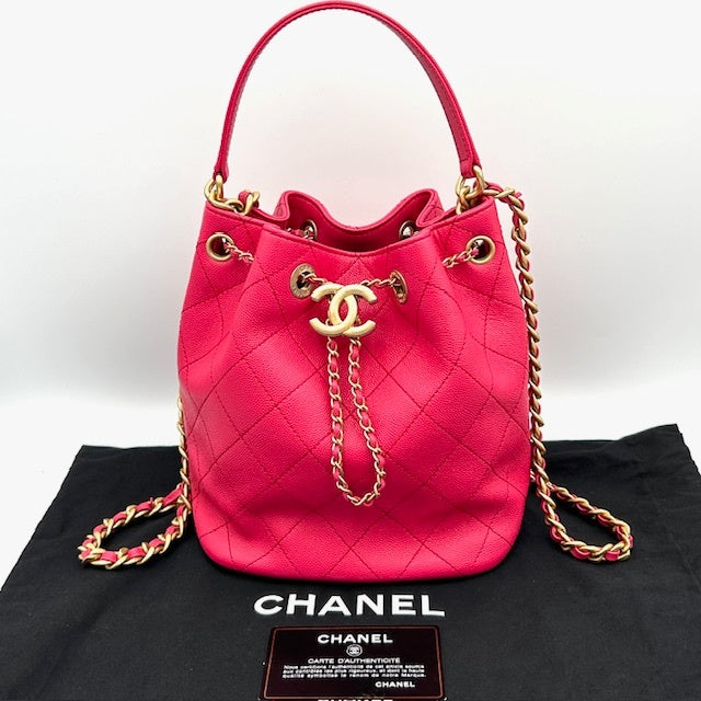 シャネル CHANEL マトラッセ キャビアスキン ドローストリング チェーンショルダーバッグ