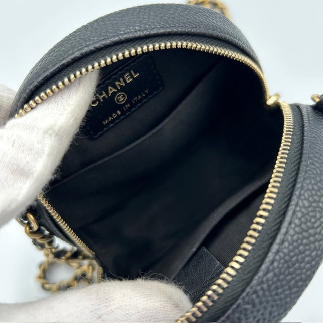 シャネル CHANEL CCフィリグリー キャビアスキン マトラッセ 丸型 チェーンショルダーバック