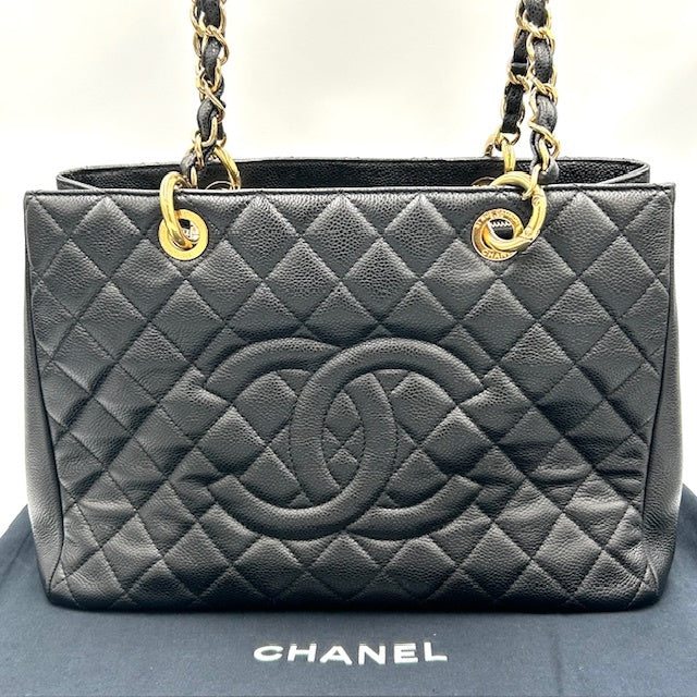 シャネル CHANEL キャビアスキン GSTトート チェーンバック ゴールド金具