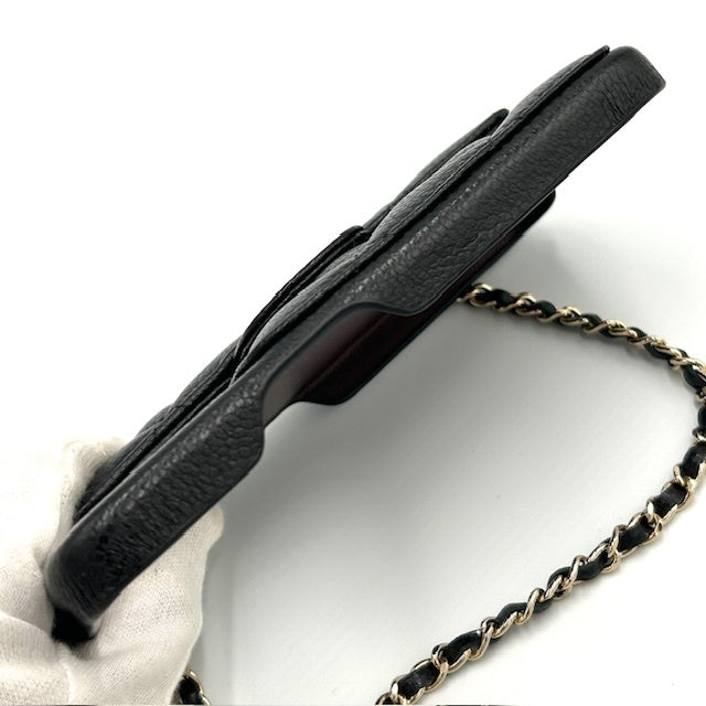 シャネル CHANEL キャビアスキン マトラッセ iphoneケース 13pro ココマーク チェーンショルダー