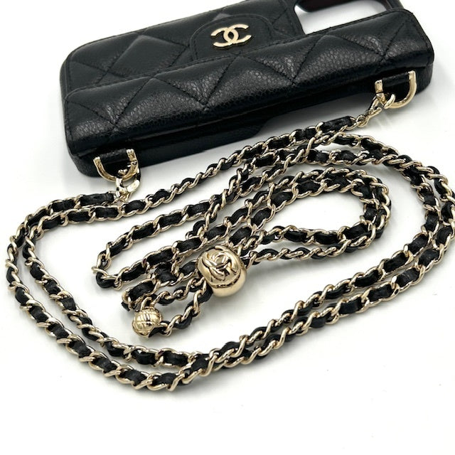 シャネル CHANEL キャビアスキン マトラッセ iphoneケース 13pro ココマーク チェーンショルダー