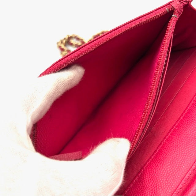 シャネル CHANEL ボーイシャネル マトラッセ キャビアスキン チェーンウォレット