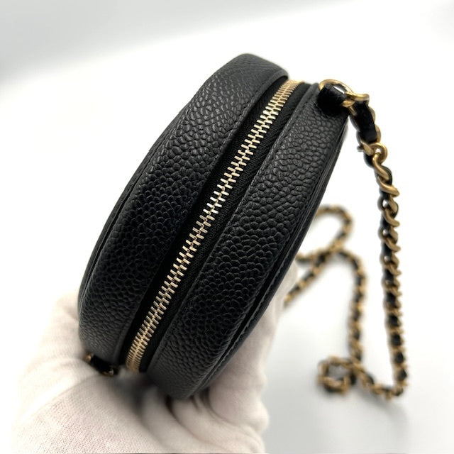 シャネル CHANEL CCフィリグリー キャビアスキン マトラッセ 丸型 チェーンショルダーバック