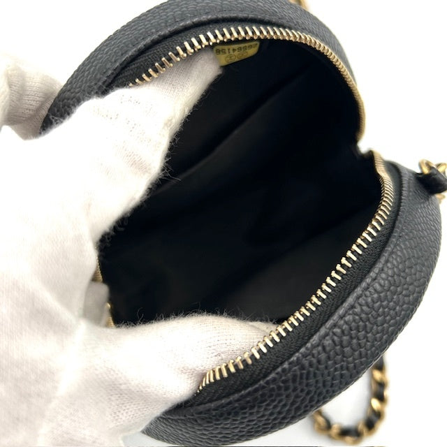 シャネル CHANEL CCフィリグリー キャビアスキン マトラッセ 丸型 チェーンショルダーバック