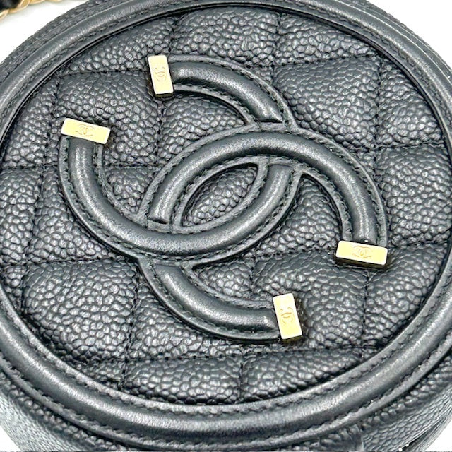 シャネル CHANEL CCフィリグリー キャビアスキン マトラッセ 丸型 チェーンショルダーバック
