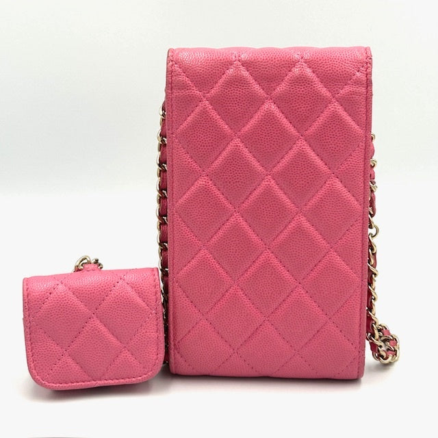 シャネル CHANEL キャビアスキン Airpodsケース付き スマホショルダー バック