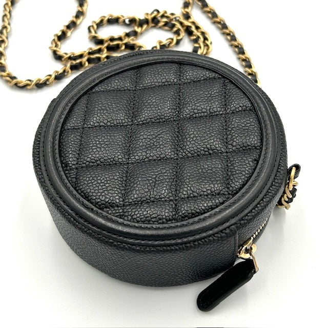 シャネル CHANEL CCフィリグリー キャビアスキン マトラッセ 丸型 チェーンショルダーバック