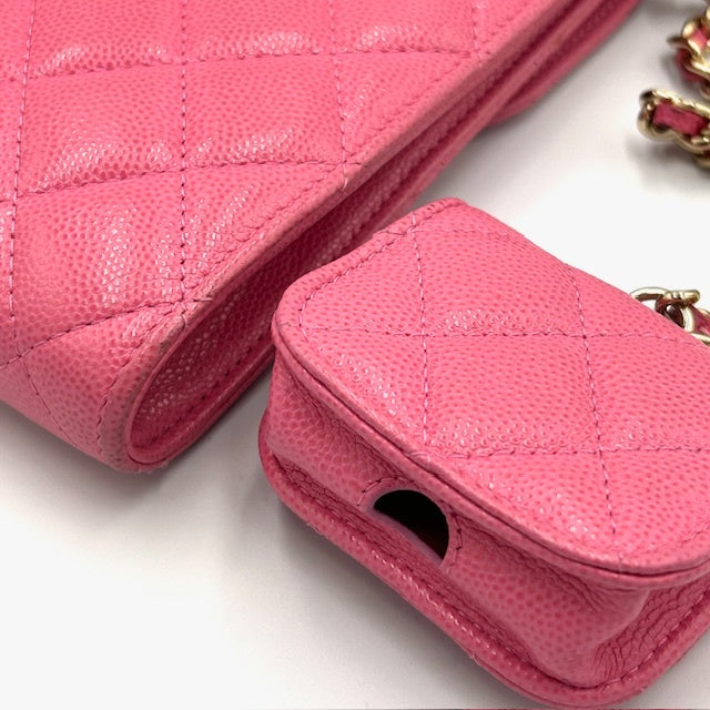 シャネル CHANEL キャビアスキン Airpodsケース付き スマホショルダー バック