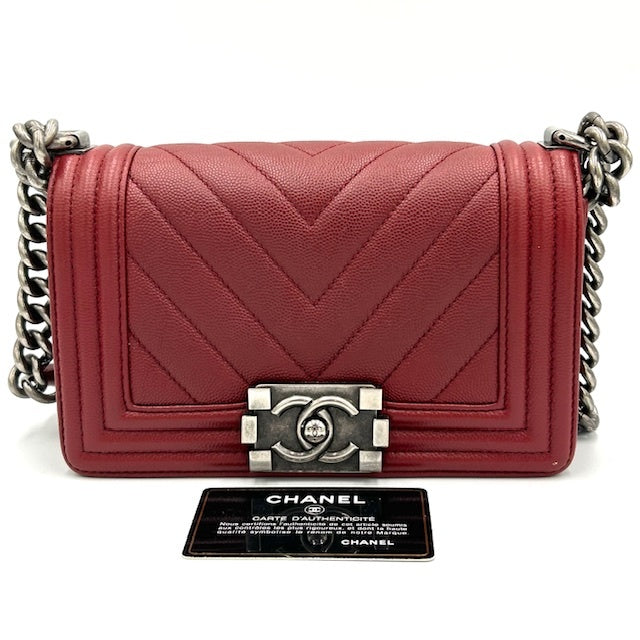 シャネル CHANEL ボーイシャネル Vステッチ シェブロン キャビアスキン チェーンショルダーバック