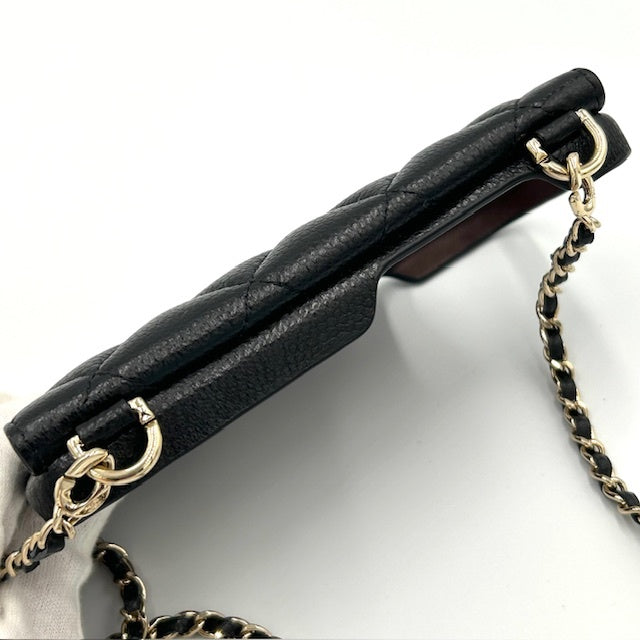 シャネル CHANEL キャビアスキン マトラッセ iphoneケース 13pro ココマーク チェーンショルダー