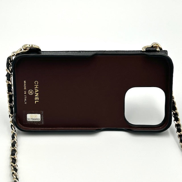 シャネル CHANEL キャビアスキン マトラッセ iphoneケース 13pro ココマーク チェーンショルダー