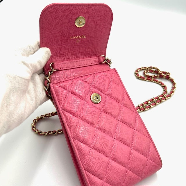 シャネル CHANEL キャビアスキン Airpodsケース付き スマホショルダー バック